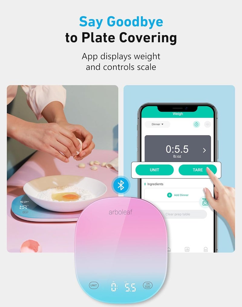 arboleaf Food Scale Rechargeable, Food Scales Digital Weight Grams and oz, Kitchen Scales Digital Weight, Smart Baking Measuring Food Scales for Kitchen Gift, Weight Loss, 0.1oz/0.5g, 22lbs/10kg - Image 3